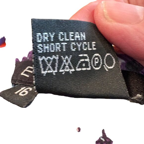 Silk Paisley Geometric Print Skirt Faux Wrap Sz 16 Vibrant Red Purple Zip - Picture 9 of 9